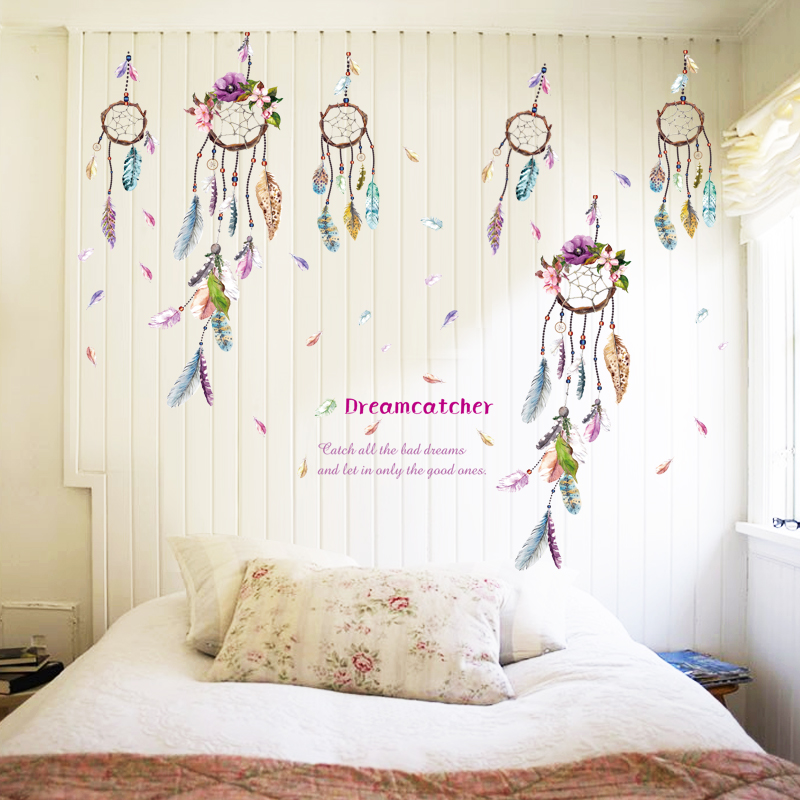 风铃羽毛温馨浪漫卧室床头墙上装饰墙纸贴画创意壁纸自粘客厅墙贴