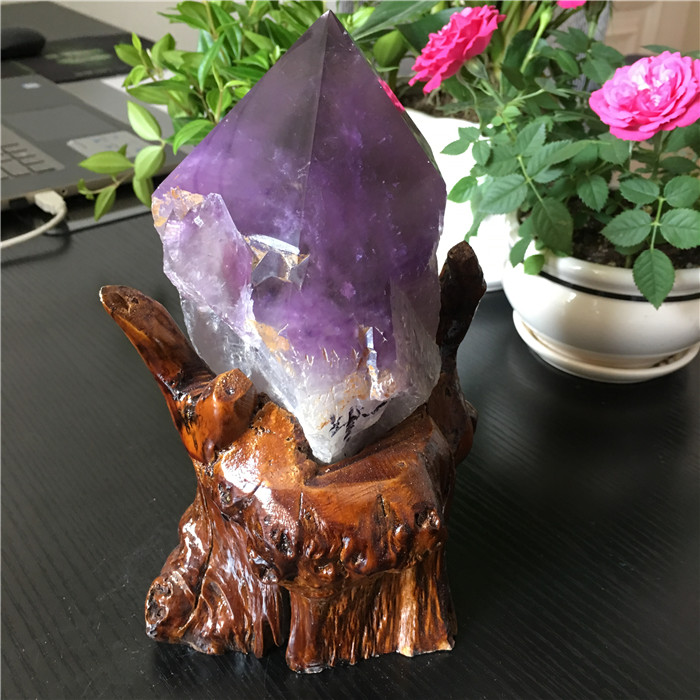 天然紫水晶原石摆件紫水晶骨干切角打磨水晶柱办公室招财镇宅礼品