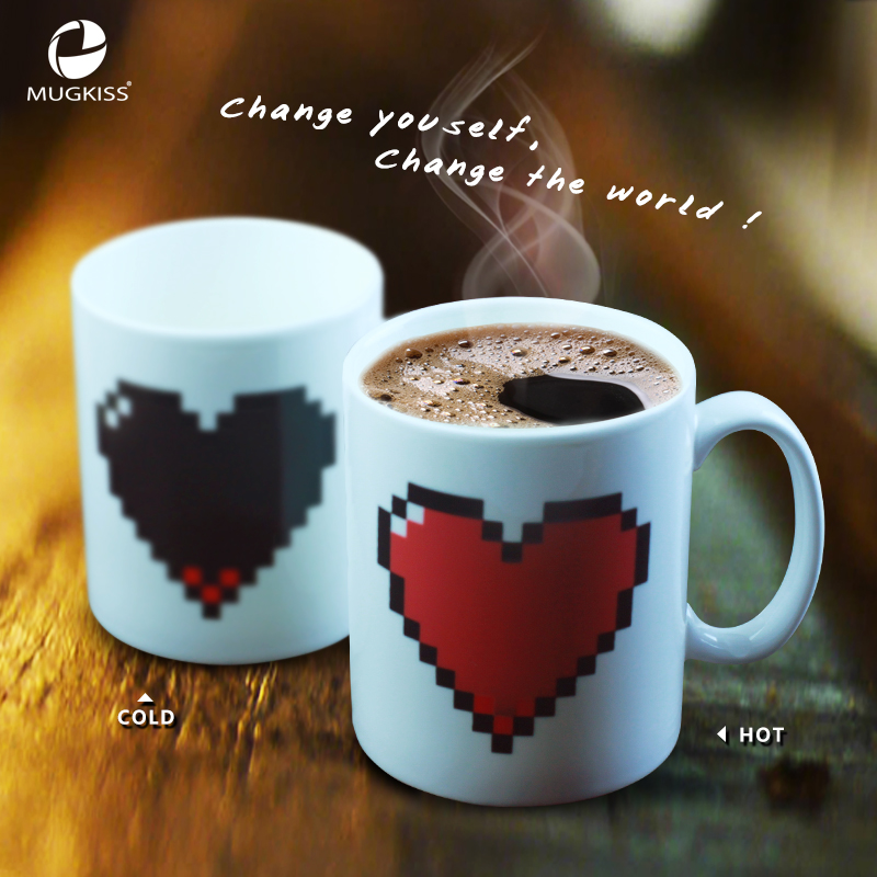 欧式变色水杯子创意简约设计新骨瓷咖啡杯送女朋友情侣礼物带盖勺