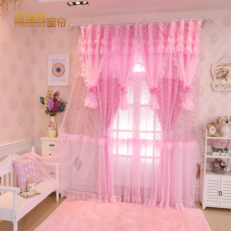 韩式紫色蕾丝窗帘成品田园风落地窗小清新卧室温馨公主风婚房特价