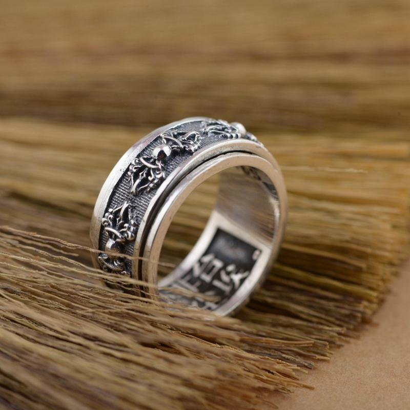 S925纯银复古个性泰国手工佛教法器潮流男士纯银转运戒指