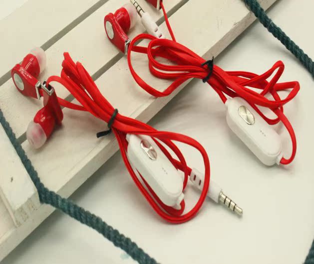清仓清货带麦彩色扁线入耳式红色耳机MP3平板安卓手机通用耳机