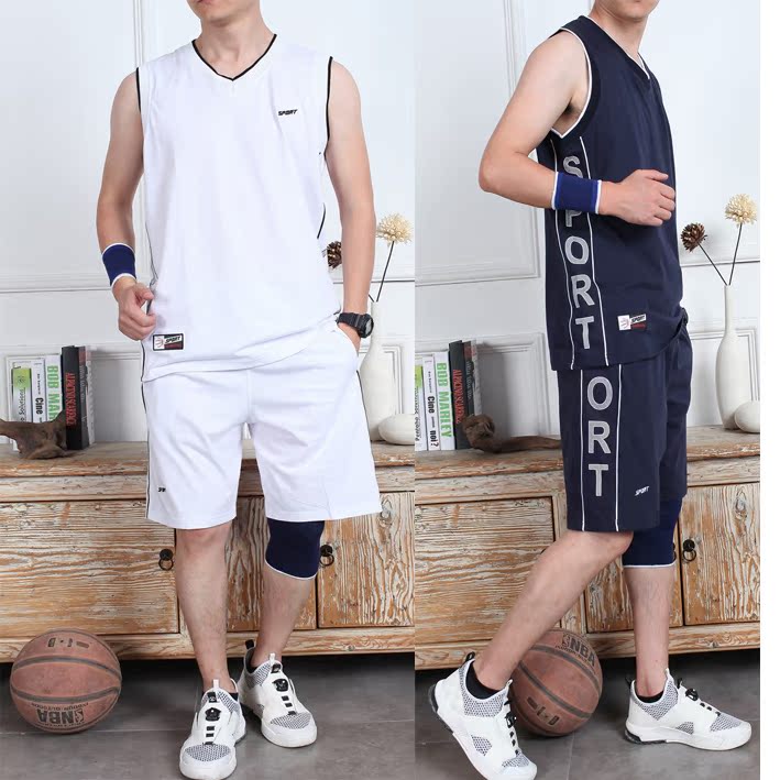 男全纯棉无袖运动套装夏季背心短裤跑步运动服篮球服大码休闲套装