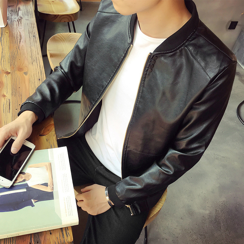 2016新款春秋季青年韩版修身立领PU皮衣男士皮夹克机车薄款外套潮