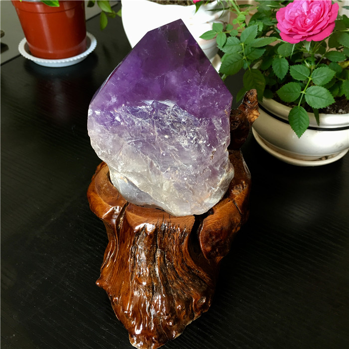 天然紫水晶原石摆件紫水晶骨干切角打磨水晶柱办公室招财镇宅礼品
