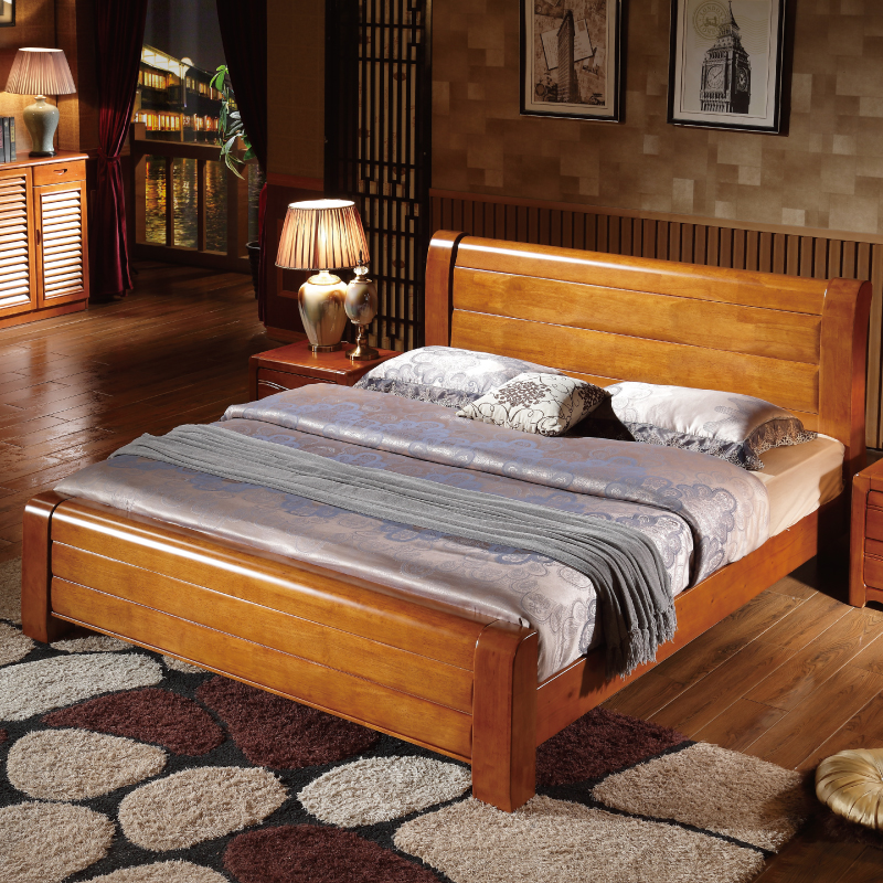 1.5米实木床 婚床双人床1.8米 田园风单人床橡胶木床中式木床家具