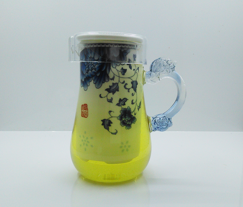 陶瓷玻璃茶具 琉璃手柄茶具 青花瓷内胆红茶泡茶器300ML泡茶壶