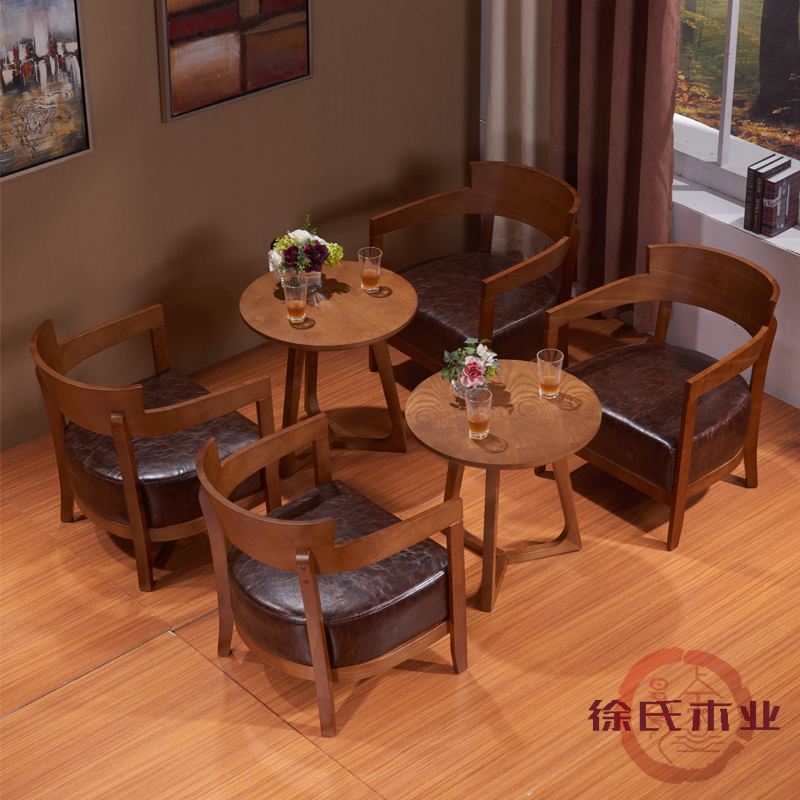 现货咖啡厅桌椅北欧实木围椅西餐厅休闲洽谈单人沙发椅茶几组合