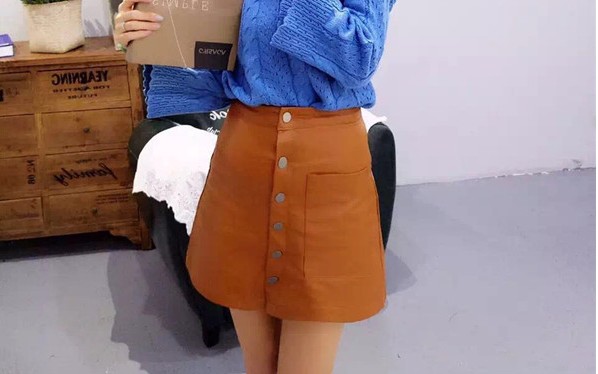 2016秋季韩版高腰A字修身皮裙单排扣显瘦包臀裙短裙半身裙女新款