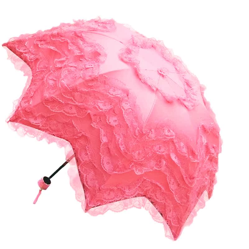 创意唯美蕾丝拱形公主伞三折叠遮阳伞防晒防紫外线黑胶晴雨太阳伞