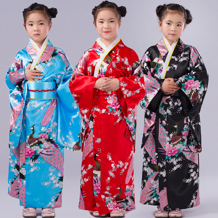 古装儿童和服女日本服装套装学生舞蹈演出表演服日式印花和服浴衣